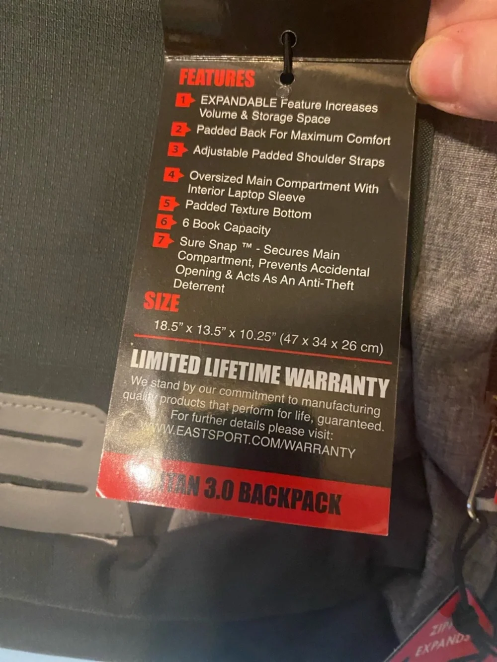 Eastsport Titan 3.0 Grey and Black Everyday Expandable Backpack